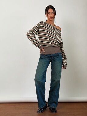 Motel Rocks Jalira Brown Stripe Asymmetric Sweater